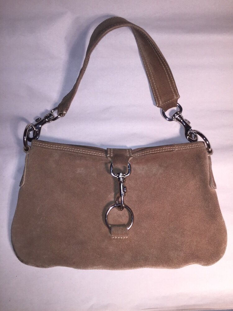 pre-loved auth MIU MIU tan suede SHOULDERBAG w/strap & clip pre-loved auth MIU MIU tan suede SHOULDERBAG w/strap & clip