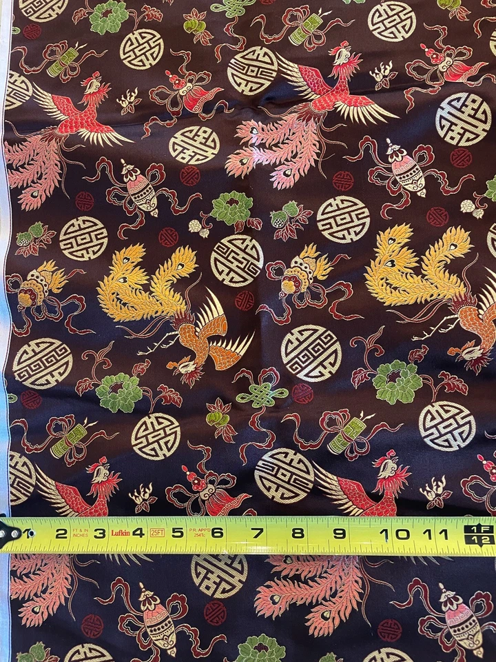 100% Silk Thai  Tapestry Satin fr Thailand Asian Motif Brown  Red 1.75 yards - Image 4 of 4