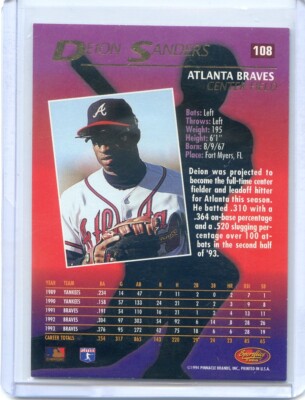 1994 Pinnacle DEION SANDERS #108 SPORTFLICS 2000 HOLOGRAM CARD | eBay