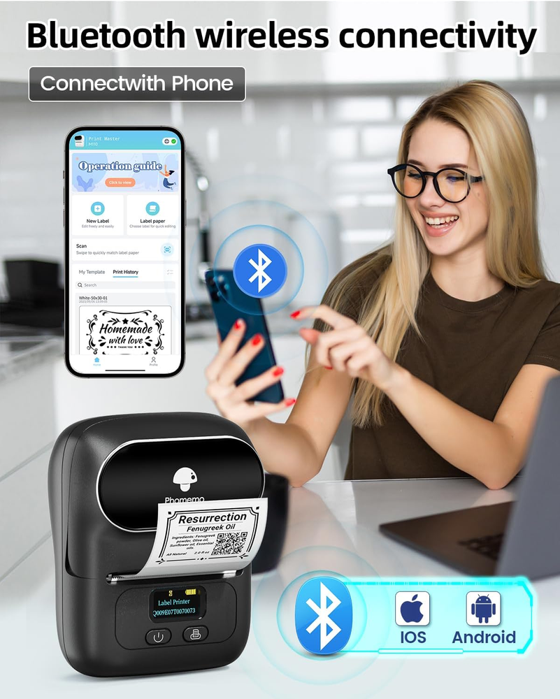M110 Bluetooth Thermal Label Printer for Business Address Tags