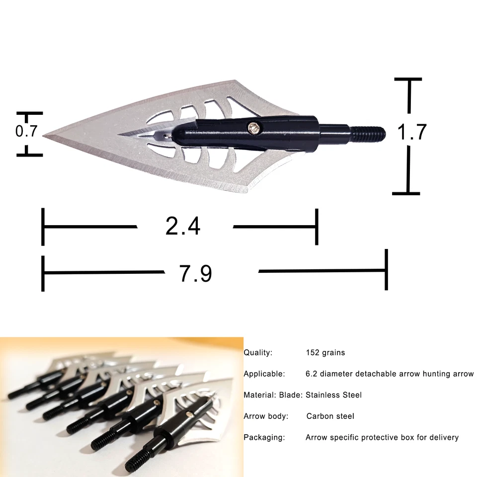 12pcs 150 grain Heavy Power Broadheads Crossbow Compound Bow Hunting Arrow Tips - Image 2 of 4