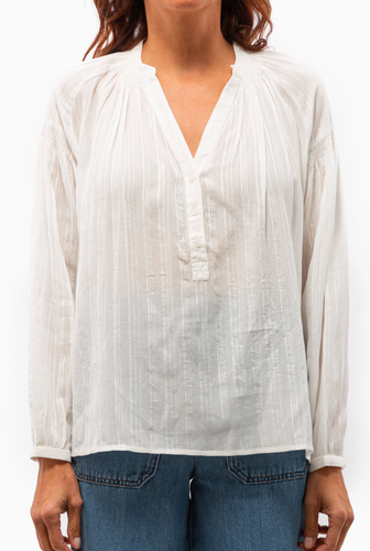 VANESSA BRUNO Nipoa Blouse Womesn EU 36 US S(2-4) White Striped Sheer Split Neck - Picture 4 of 11