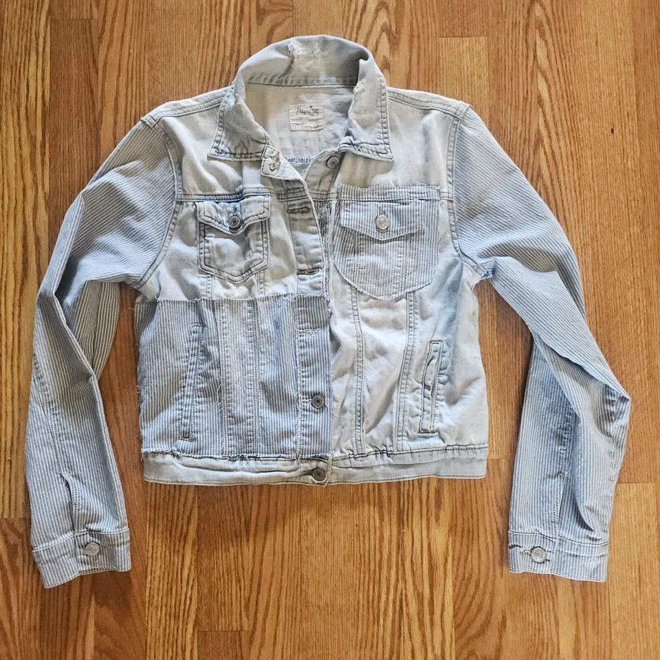 Chaqueta corta vaquera con retazos únicos reciclados/reciclados papaya L Foto 3 de 4