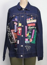 Diane's Essentials Women's Jacket Stretch Embroidered New York Denim Blue Size L