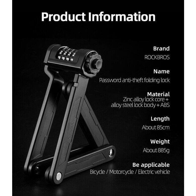 ROCKBROS Heavy Duty Folding Lock Bike Anti Theft with Mounting Bracket 4-Digit