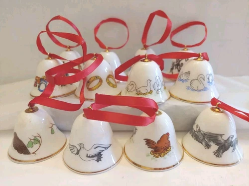 Vtg. Royal Tara 12 Days of Christmas Bone China Bell Ornaments Galway Ireland