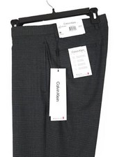 Calvin Klein Men's Slim-Fit Stretch Dress Pants Charcoal Blue Plaid 36x34 NWT