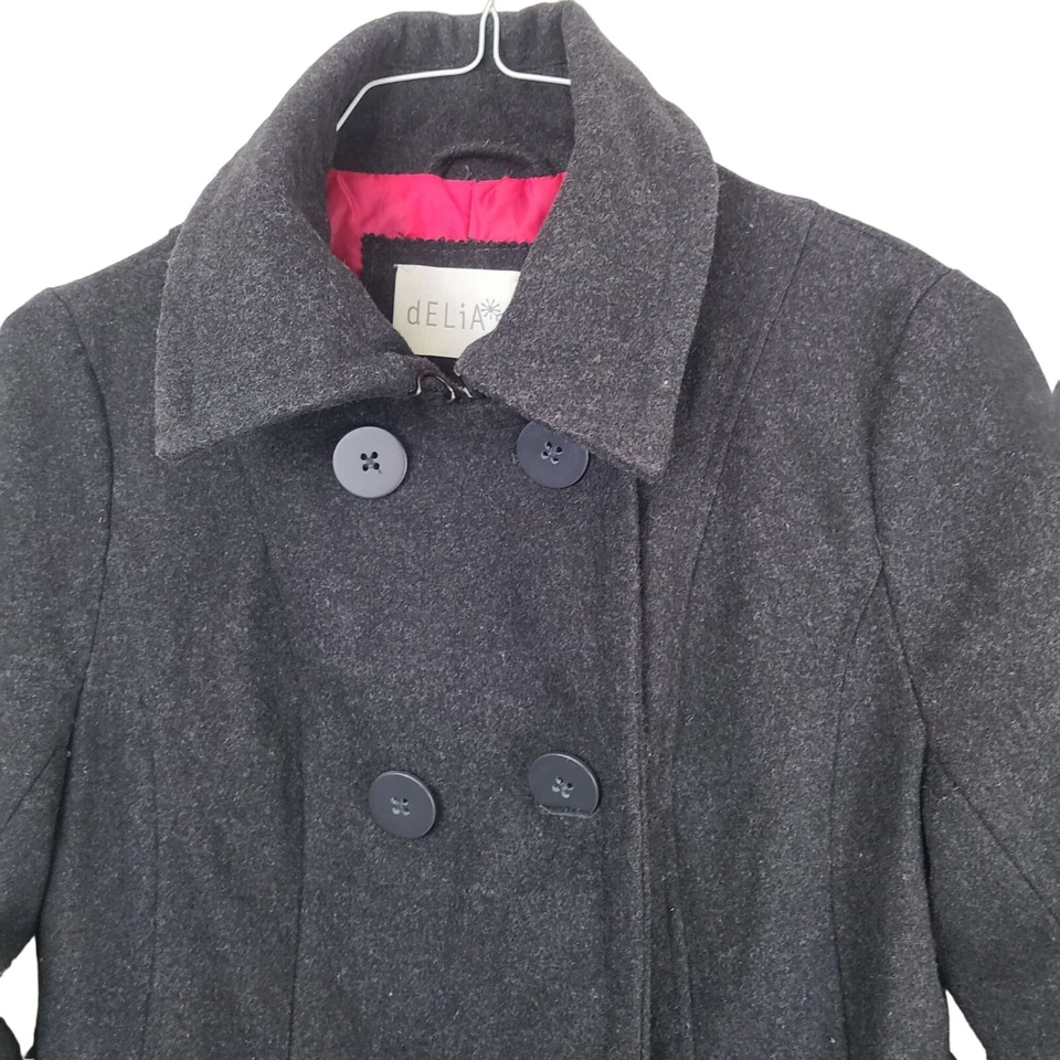 Abrigo dELiAs Mujer L Gris Doble Pecho Bolsillos Exterior Cuello Botón Foto 2 de 4