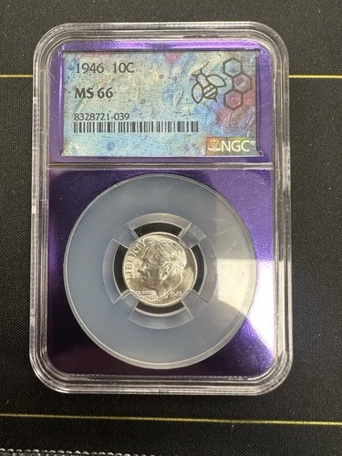 1946-P  US Silver Roosevelt Dime MS66 Purple NGC Case -B59