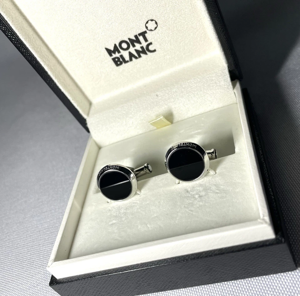 Autentici recenti bellissimi gemelli Montblanc Meisterstuck onice nero regalo - Immagine 3 di 4