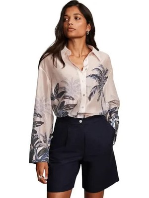 Mint Velvet Blue Palm Print Longline Shirt Blue, New with tag, Size L