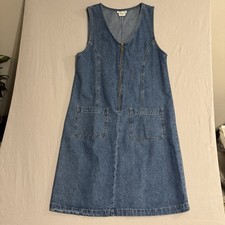 VTG MARK FORE STRIKE Denim Dress Jumper Zip Up V-neck Pockets Womens 12 USA made
