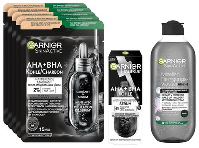 Garnier SkinActive Black Skin Routine Set Gesichtsmaske Serum Mizellenwasser