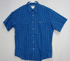 Wrangler Wrancher Blue Paisley Print Pearl Snap Short Sleeve Western Shirt Men L