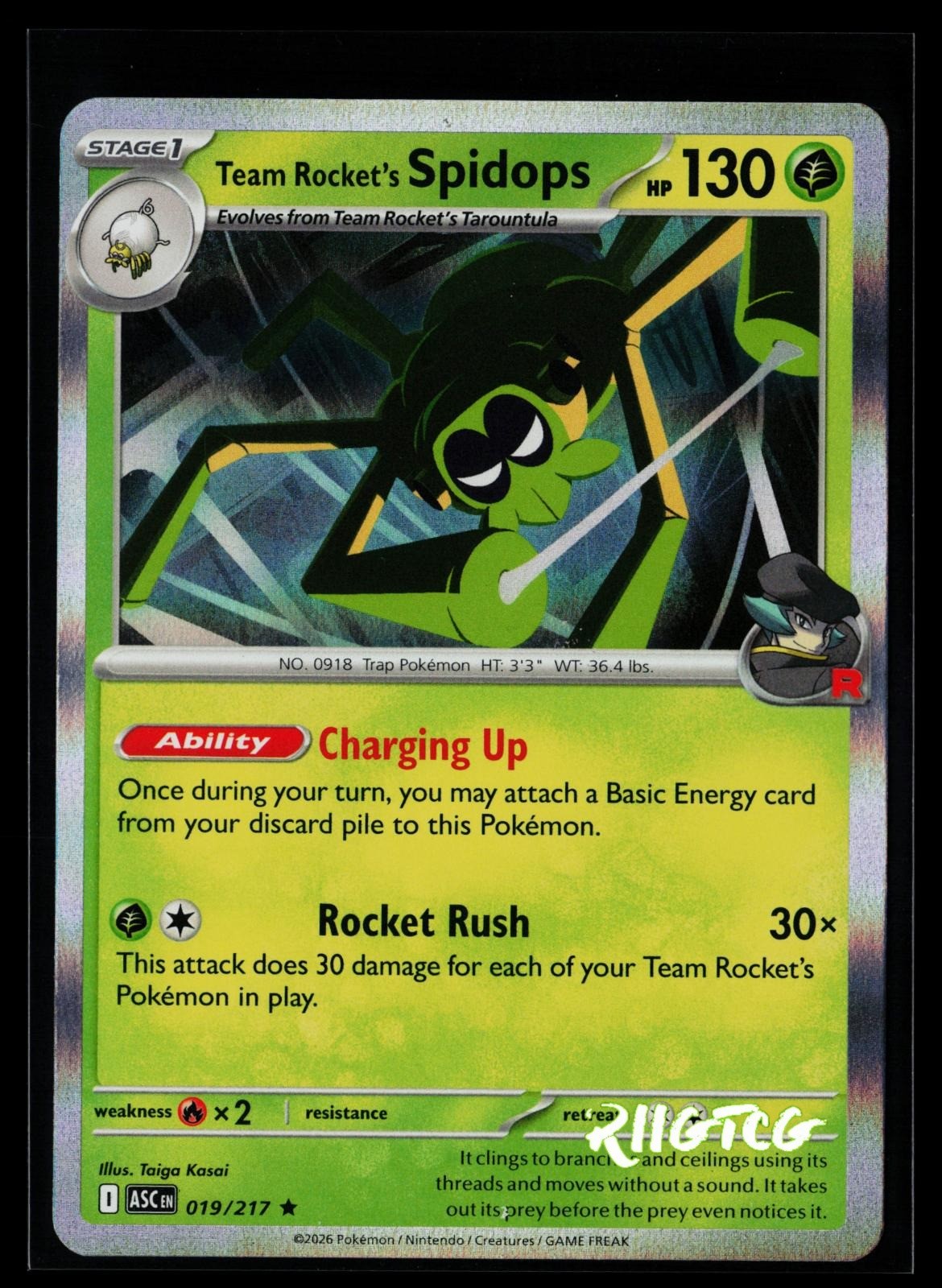 Team Rocket's Spidops 019/217 Ascended Heroes Pokemon Holo NM