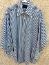 Vtg 70s Button LS Shirt 4 Dagger Collar Stretch Sz 16.5 34 Striped Red,Wht,Blue