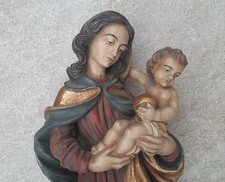 Alte Holzschnitzerei Madonna Maria Jesuskind Handbemalt 58 cm Holz