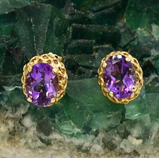 14k Yellow Gold Open Work Amethyst Gemstone Studs/Stud Earrings