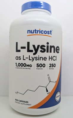 Nutricost L-Lysine 1000mg, 500 Capsules, 250 Servings EXP 03/2029