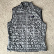 Patagonia Nano Puff Vest Mens XL Gray Full Zip Quilted Insulated Puffer Logo