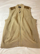 Roundtree Yorke Men s Beige Knit Sweater Vest XL Full Zip Mock Neck Pockets