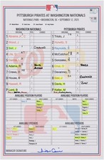 Washington Nationals GU Lineup Card vs Pittsburgh Pirates on September 12, 2025
