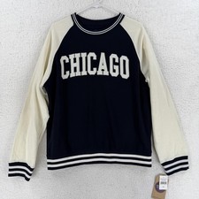 New York Popular Sweatshirt Mens Large Blue Chicago Pullover Crewneck Fleece