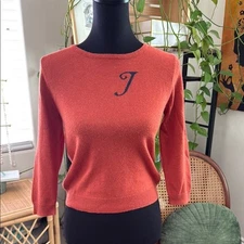 Unbranded Terracotta Silk Cashmere Knit J Monogrammed Pullover Sweater