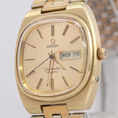 *Vintage 1977* OMEGA Seamaster Cal.1345 Quartz Push Crown Gold Day/Date Men's TV