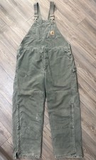 Vintage Carhartt R27 MOS Green Double Knee Insulated Duck Bib Overalls 42x32 USA