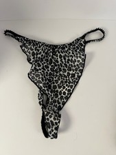 Vintage Hi Cut Leg Flutter Panties Snow Leopard Black White Ruffles 7/L string