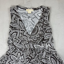 Michael Kors Women's Medium M Black White Paisley Dress Sleeveless V-Neck Knit