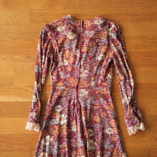 Vintage Maxi Dress Women Burgundy Floral Lace Trim 70s Style Small Boho Prairie, Size S, $75 - Photo 9