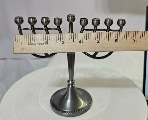 Hanukkah Chanukah Pewter Color Metal Menorah Israel- A48 - Picture 5 of 7