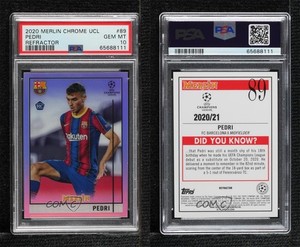 2020 Topps Merlin Collection Chrome UCL Refractor Pedri PSA 10 GEM MT Rookie RC