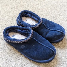 UGG Kids Tasman Slippers Fur Lined Suede Boys 1 Navy Blue Warm Comfy Winter