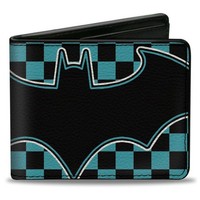 Bi-Fold Wallet Batman Bat Logo Close-Up Checker Teal/Black (Us Import)