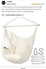 Y-STOP Rope Hanging Chair Swing with 2 Cushions - Beige