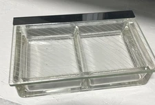 Glass Divided Relish Tray Rectangular Serving Dish Clear 2 Section a1 bv