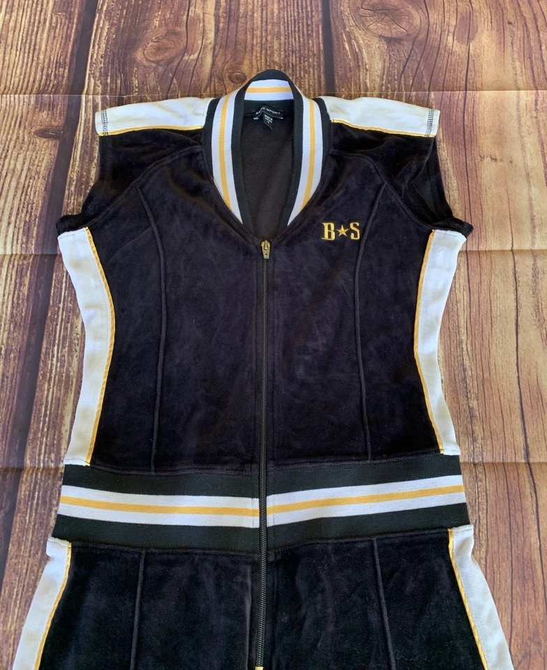 Mono bebe Sport para mujer cremallera frontal sin mangas negro blanco ribete terciopelo talla: S Foto 3 de 4