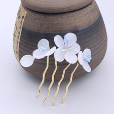 White Jasmine Hairpin with Three Flowers and Blue Stamens - 1pcs