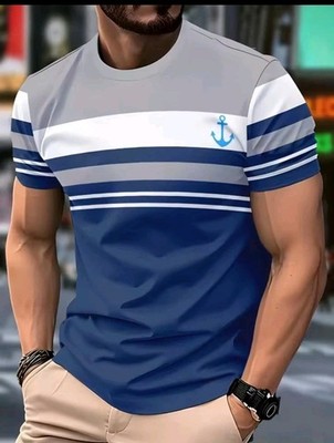 Men's Short-sleeved t-shirt Casual Round Neck Color Blue Logos 3D Anchorage  