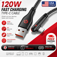 120W USB C Fast Charging Cable 90 Degree Right Angle Type C Data Cord for Phones