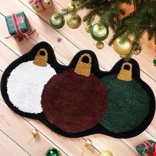 Christmas Ball Bathroom Rug Cute Xmas Door Mat Christmas Ball Bath Mat Brown ...
