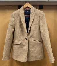 Boden Blazer British Tweed By Moon US 4R Tan Brown Herringbone Wool Preppy
