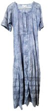 Love Shack Fancy S Edie Midi Dress Button Bodice Blue Tie-Dye Lace Inset Prairie