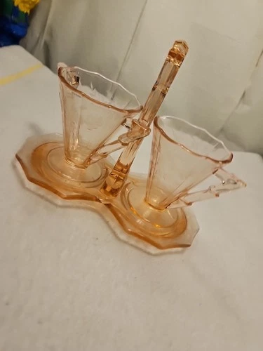 Cambridge Decagon Pink Depression Glass Sugar And Creamer w/Stand