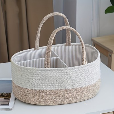 1pc Large Multipurpose Wicker Storage Basket with Dividers Handwoven Portable