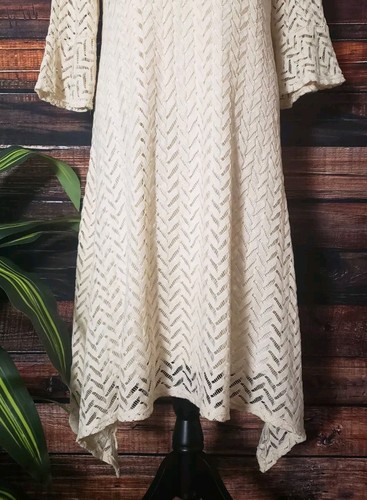 Midnight Velvet Dress Size XL Midi Cream Crochet Overlay Flared Cropped Sleeves - Picture 5 of 10
