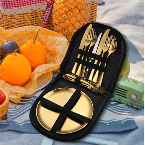2 Person Camping Outdoor Tableware Portable Picnic Cutlery Set with Storage Bag - Picture 25 of 29